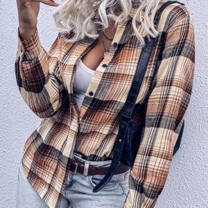 Khaki Plaid Button up Top Casual Minimalist